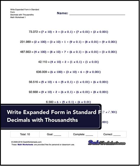 Decimals In Expanded Form Worksheet