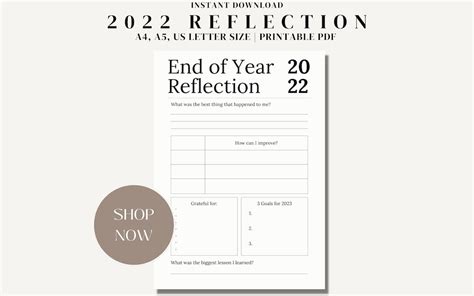 2022 Reflection Template Instant Download Yearly Review Goal Planner