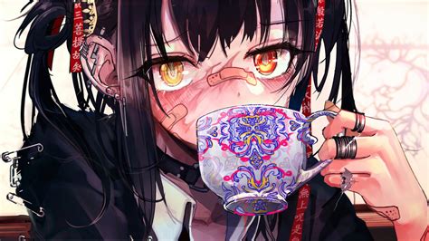 Anime Girl Drinking Coffee 4k 62614 Wallpaper Pc Desktop