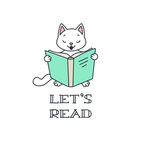 Doodle Illustration Of A Cute White Cat Reading A Book Book Wallpaper