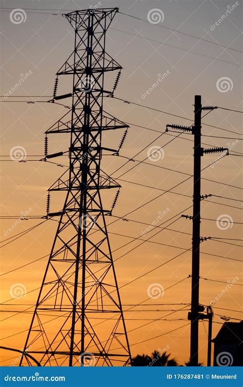High Electric Pylon At Sunset Stock Image Image Of Electricity
