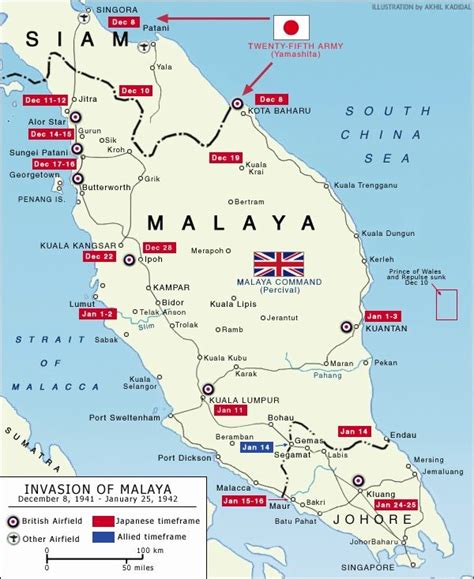 Wwii Map Of Japanese Invasion Of Malaya Wwii Maps Global Map Map