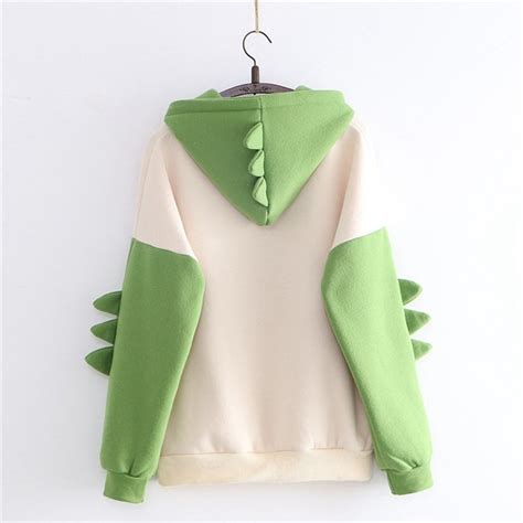 Kawaii Clothing Dinosaur Hoodie Sweatshirt Monster Green Spikes Wh074