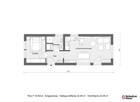 Dem quader, zylinder und der kugel. Flying Space Grundriss Schwörer Plan F 10-043.4 mit 42,58m² Wohnfläche | Grundriss