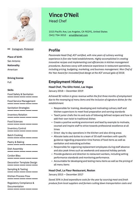 Head Chef Resume Sample Chef Resume Chef Resume