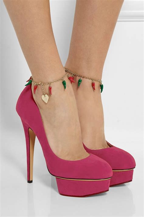 Charlotte Olympia Hot Dolly Embellished Suede Pumps With Chilli