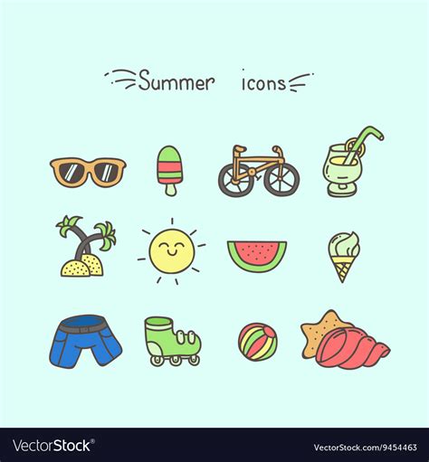 Set Of Cute Summer Icons Royalty Free Vector Image