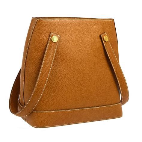 Hermes Vintage Cognac Leather Gold Bucket Shopper Carryall Shoulder Bag