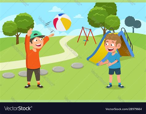 Kids Playing Ball In Playground Royalty Free Vector Image