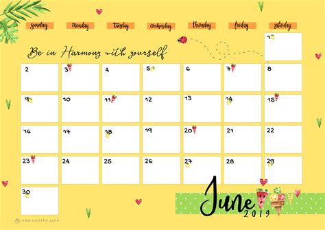 Free Printable Colorful Calendar 2019 Colorful Zone