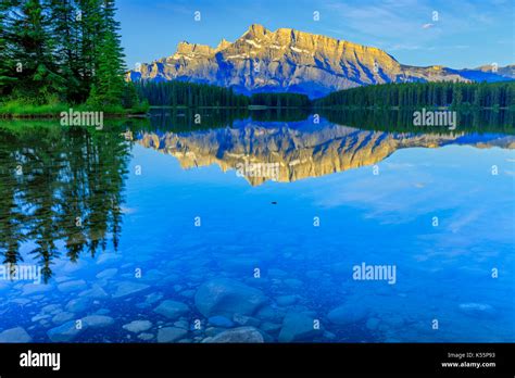 Mount Rundle Reflecting In Two Jack Lake In Banff National Park