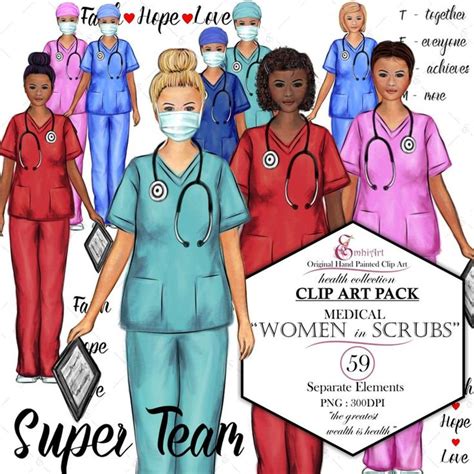 Women In Scrubs Clip Art Kit Nurse Doctor Custom Clipart Cap Nurse Uniform Medical Scrubs