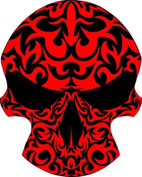 4in X 5in Red Tribal Skull Bumper Sticker Vinyl Truck Window Stickers