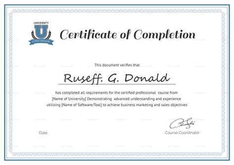 Professional Course Completion Certificate Design Template In Psd Word