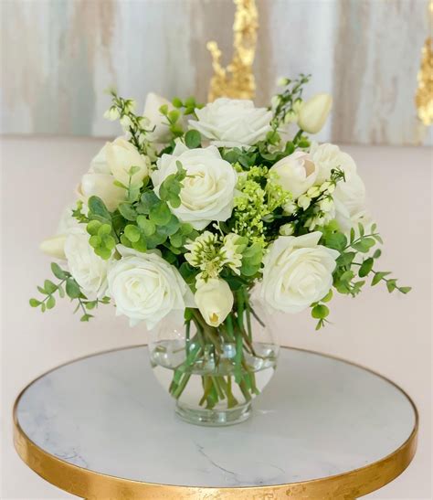 Real Touch White Rose Arrangement Greenery Flovery