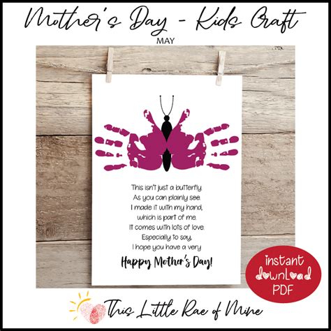 Butterfly Mothers Day Handprint Art T Printable Keepsake
