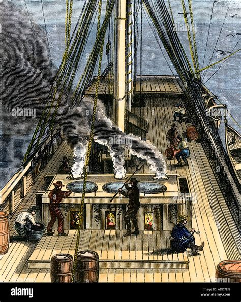 Trying Out Or Boiling Whale Bubber For Oil On A Whaling Ship 1800s