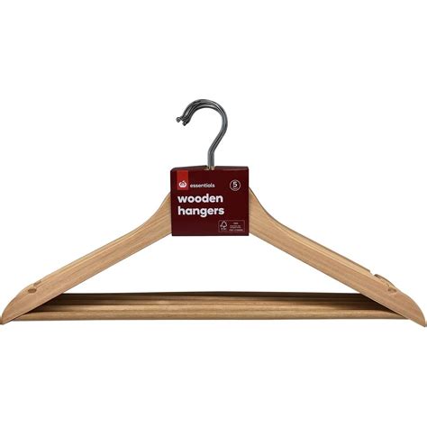 Essentials Wooden Hangers 5 Pack Woolworths