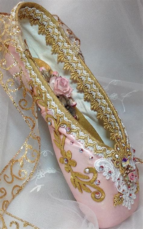 Pair Of Pink And Gold Decorated Pointe Shoes Sugarplum Etsy Pink