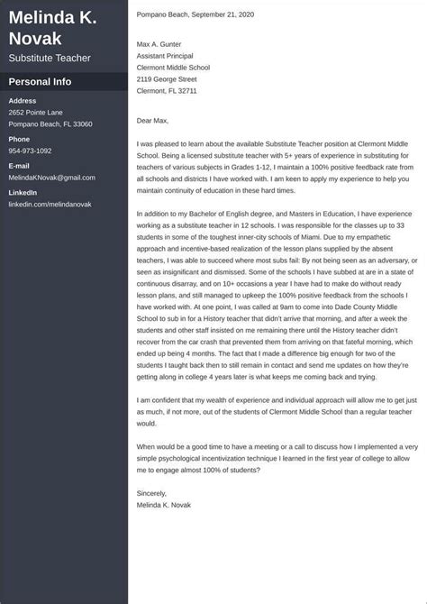 Substitute Teacher Cover Letter Examples And Templates 2023