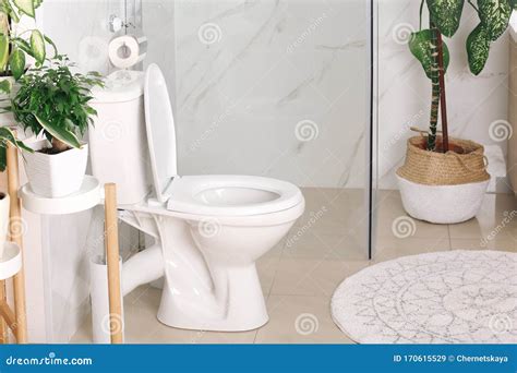 Stylish Toilet Bowl In Bathroom Interior Stock Image Image Of Roll