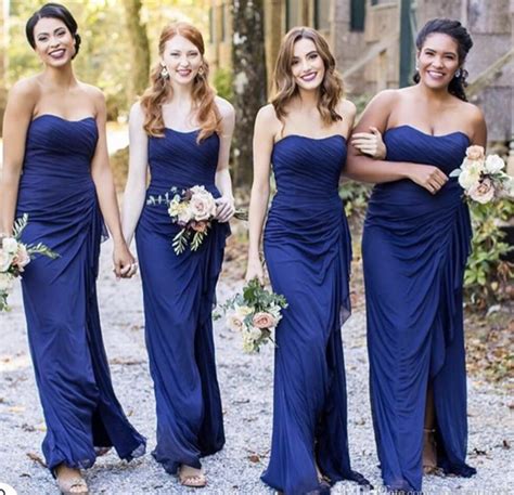 Navy Blue Bridesmaid Dresses Strapless Neck · Dressydances · Online