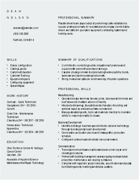 cable technician resume example helpful tips