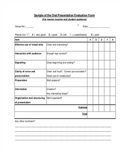 Free 7 Sample Oral Presentation Evaluation Forms In Pdf