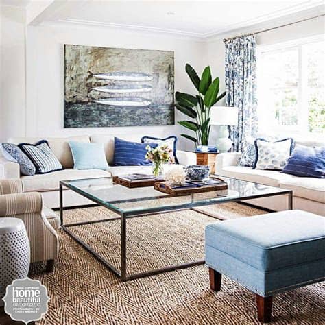 This hand tufted fun and colorful block rugs is designed to keep you and your guests relaxed and feeling great at home. Calming beachy lounge room From Australian Home Beautiful ...