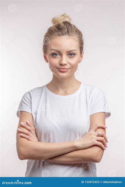 Smiling Woman With Crossed Arms Stock Image Image Of Concrete