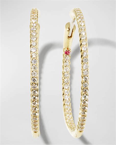 Roberto Coin Mm Micro Pave Diamond Hoop Earrings In K Yellow Gold