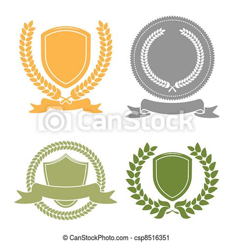 Vector Clip Art Of Laurel Leaf Wreath And Shields Set Shields With