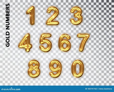 Golden Numbers Set Isolated Realistic Gold Shiny 3d Numbers With
