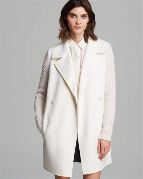 Vince Coat Double Breasted Knit Sleeve In White Lyst