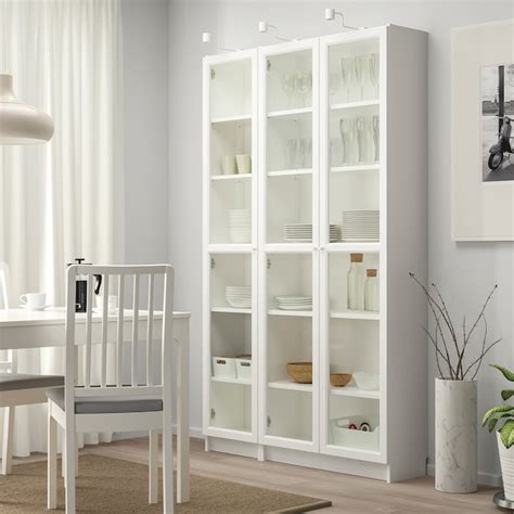 Billy Oxberg White Bookcase With Glass Doors 120x30x202 Cm Ikea