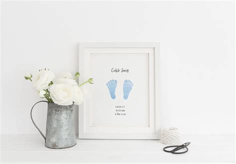 Shop Watercolor Baby Footprint Art Print With Actual Footprints Online