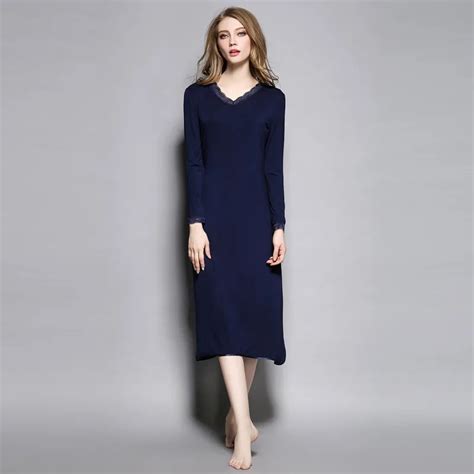 Long Modal Nightgown Female Sleepwear Long Sleeve Lingerie Sexy Woman