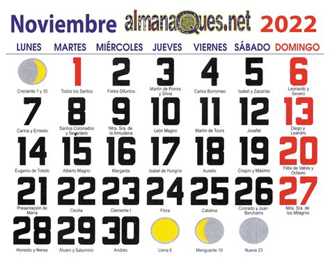 Calendario 2022 Con Santoral Y Lunas