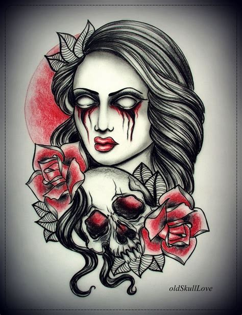 Girl With Skull Tattoo Design By Oldskulllovebymw On Deviantart Scary Tattoos Skull Tattoo