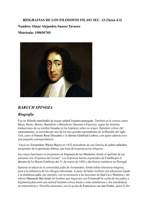 Biografia De Baruch Spinoza Biografias De Los Filosofos Fil 011 Sec