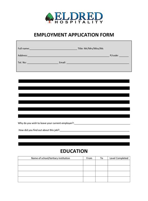 Employment Application Form Hospo Resources