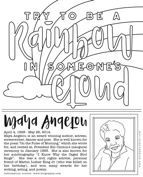 Printable Maya Angelou Coloring Page Danikatelambert