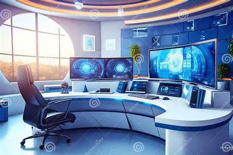 Modern Sci Fi Futuristic Interior Blue White Office Design Futuristic