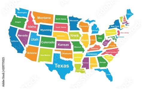 Colorful Usa Map With States Vector Illustration Buy This Stock