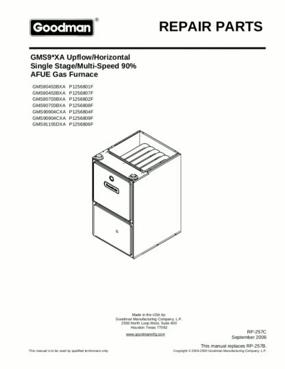 Goodman Gas Furnace Parts Manual For Model Gms9