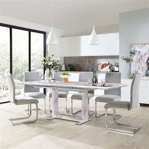 Tokyo Extending Dining Table And 4 Perth Chairs Grey Marble Effect Dove
