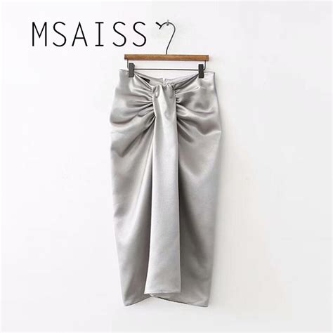 Msaiss Sexy Silver Color Bowknot Midi Pencil Skirt Women 2018 Fashion Elastic Office Bodycon