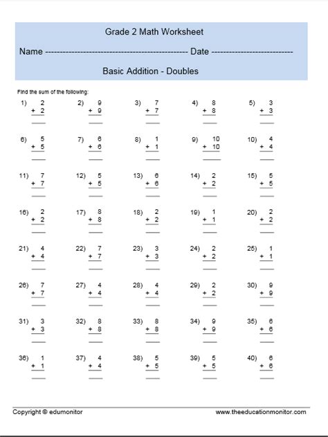 2nd Grade Addition Math Doubles Worksheets And Printables