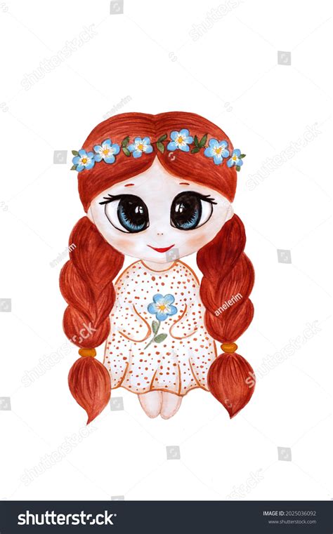 Cute Girl Big Eyes Flowers Stock Illustration 2025036092 Shutterstock