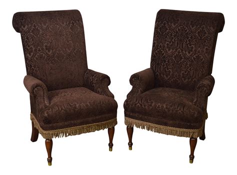 Drexel Pair of High Back Upholstered Host Arm Chairs (B) | Chairish